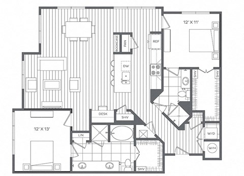 Floor plan for 2 beds, 2 baths, 1424 sqft